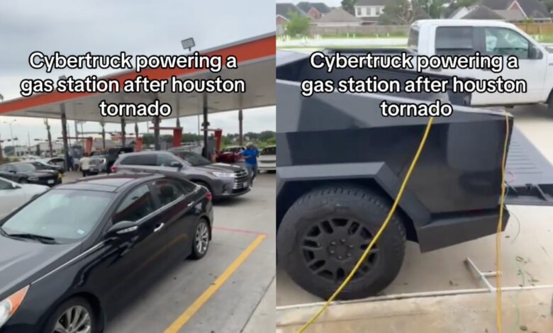 Tesla Cybertruck seemingly helps power gas station after Houston tornado Tesla Cybertruck seemingly helps power gas station after Houston tornado