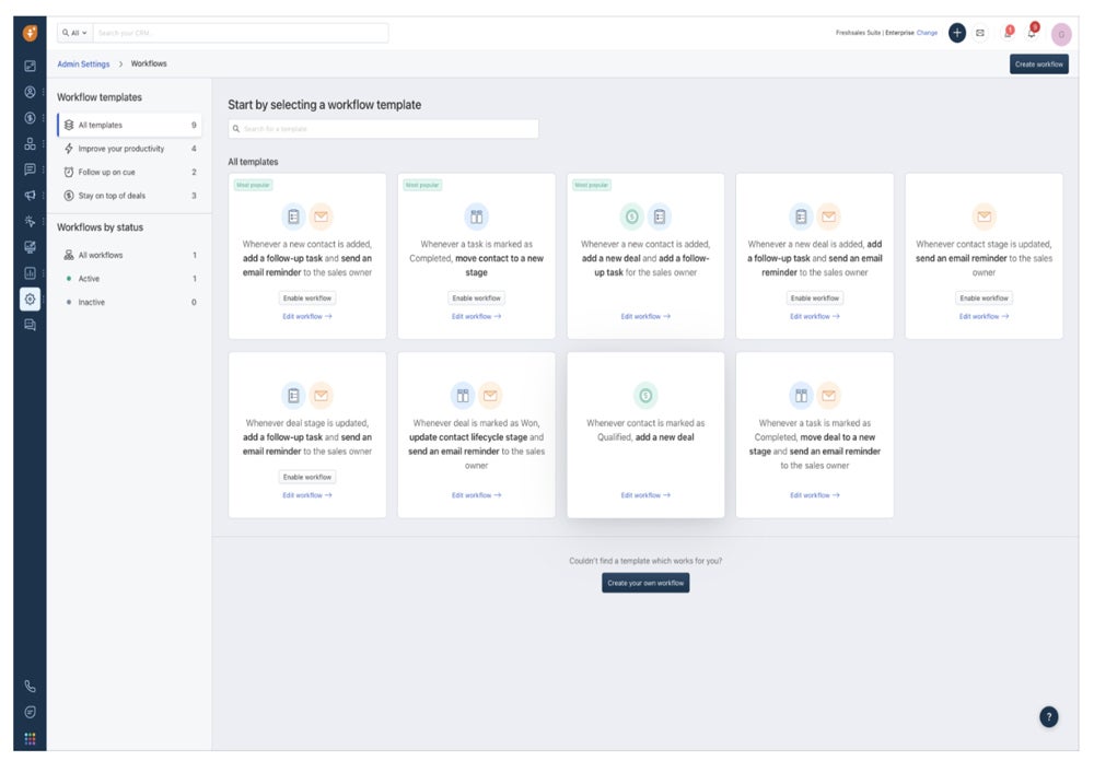 Freshsales workflow templates.