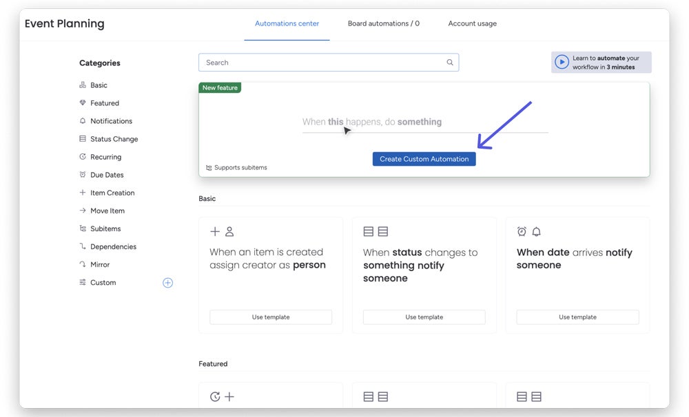 Creating custom automation in monday.com.