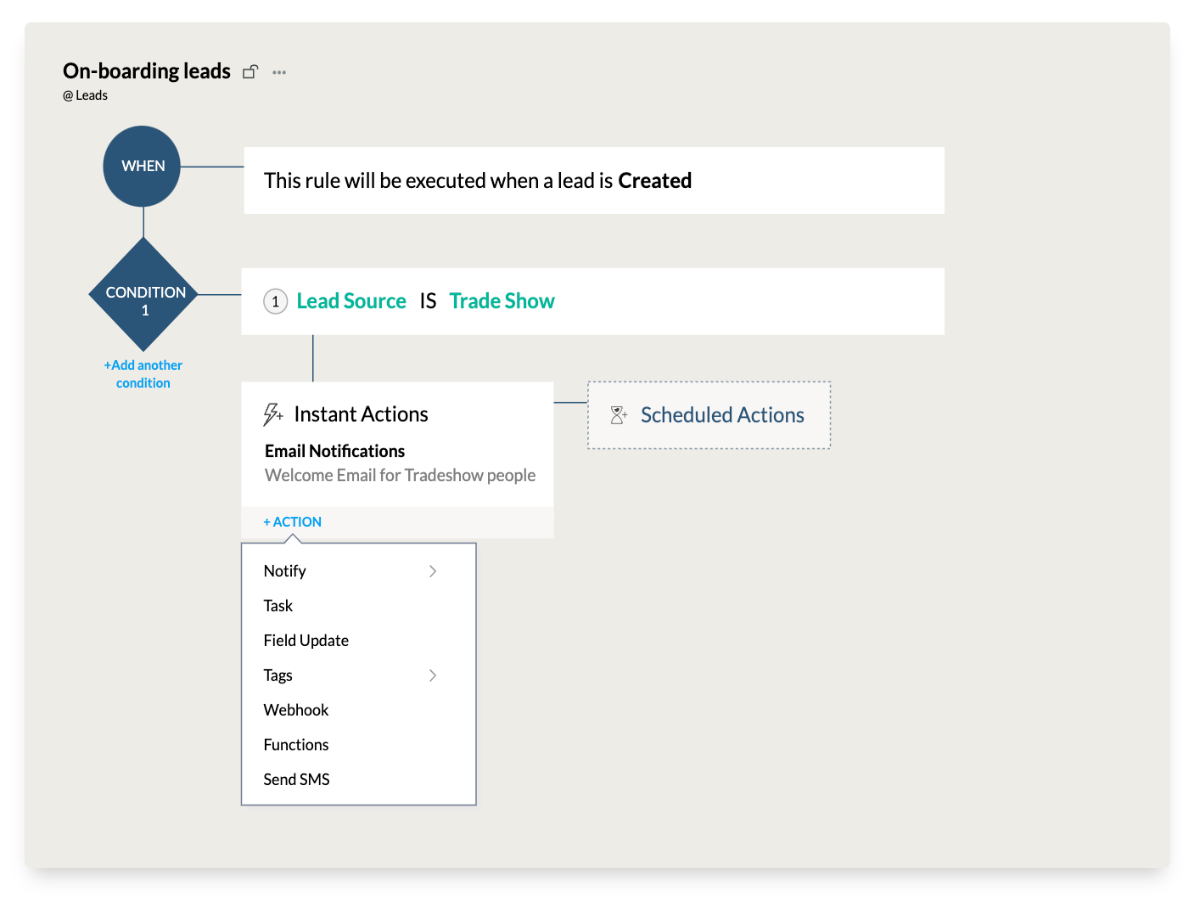 Zoho CRM sample workflow automation.