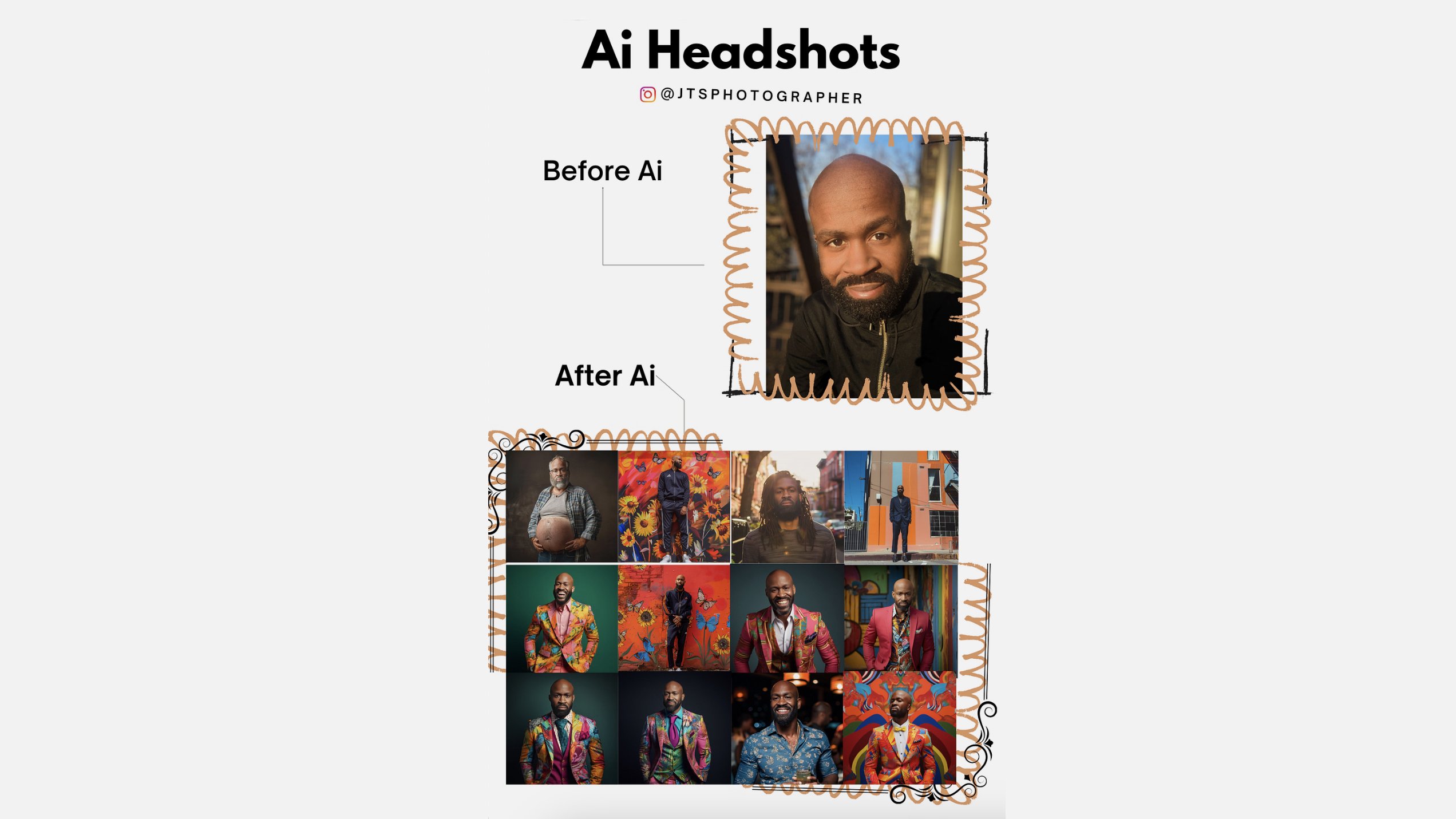 headshot of a man and then AI versions of that headshot