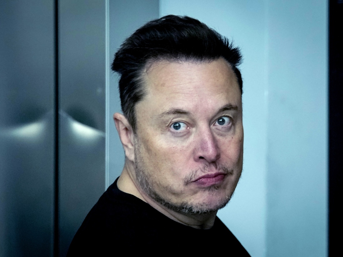 Tesla CEO Elon Musk leaves the Tesla Gigafactory for electric cars after a visit in Gruenheide near Berlin on March 13, 2024.