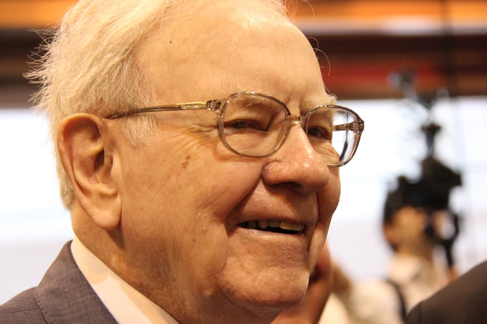 A closeup of Warren Buffett smiling.