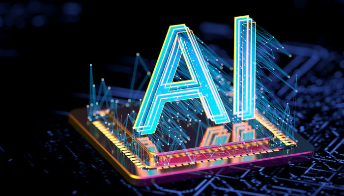 Letters A and I on an animated chip. 