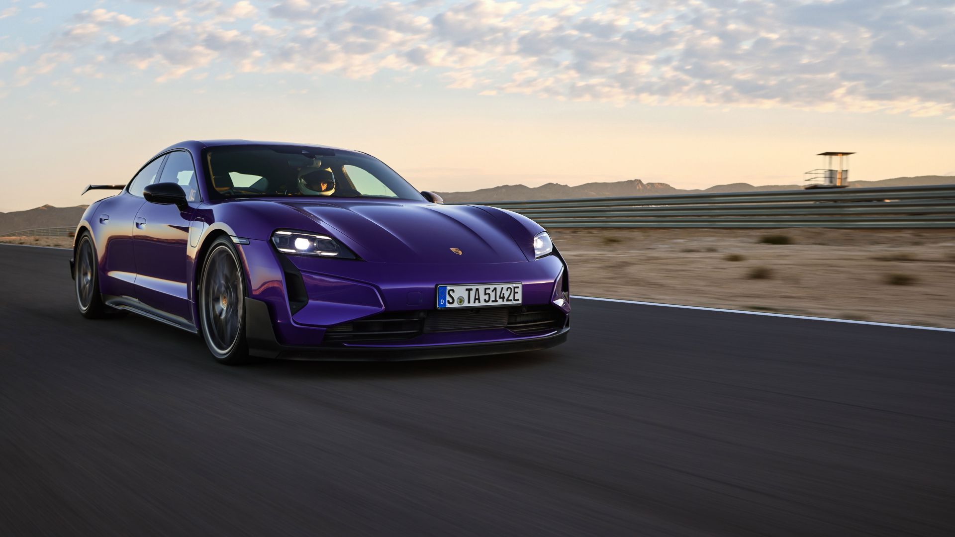 Porsche Taycan Turbo GT Purple in action