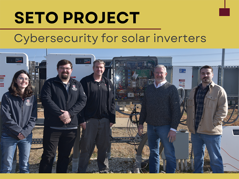 From left, Anna Corbitt, Wesley Schwartz, Chris Farnell, Alan Mantooth, and Alec Broomfield at the field test location for the SETO project.