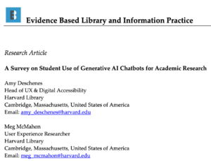 “A Survey on Student Use of Generative AI Chatbots for Academic Research” “A Survey on Student Use of Generative AI Chatbots for Academic Research”