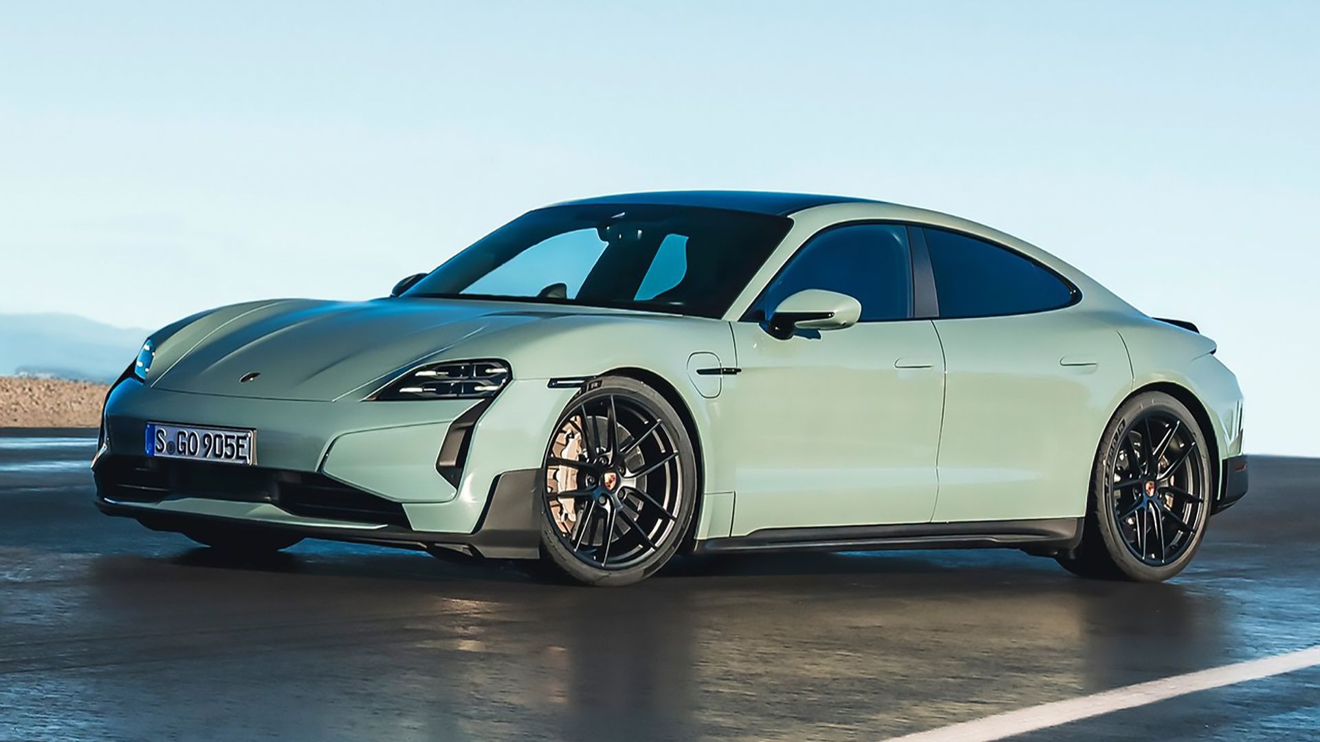 A Green 2025 Porsche Taycan Turbo GT