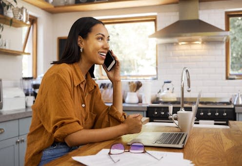 <span class="caption">Entrepreneurship can be a way back into work for people who have lost their jobs.</span> <span class="attribution"><a class="link " href="https://www.shutterstock.com/image-photo/woman-phone-call-remote-work-laptop-2282044171" rel="nofollow noopener" target="_blank" data-ylk="slk:PeopleImages.com - Yuri A/Shutterstock;elm:context_link;itc:0;sec:content-canvas">PeopleImages.com - Yuri A/Shutterstock</a></span>