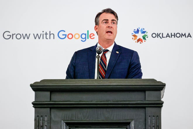 Gov. Kevin Stitt announces the rollout of an AI workforce development initiative Thursday.