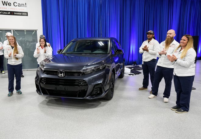 June 5, 2024; Marysville, Ohio, USA; 
Honda announced the launch of production of the CR-V fuel cell electric vehicle Wednesday at the Performance Manufacturing Center.