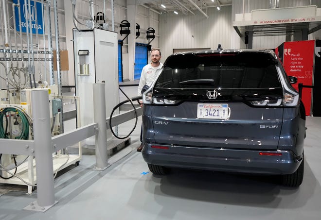 June 5, 2024; Marysville, Ohio, USA; 
Honda announced the launch of production of the CR-V fuel cell electric vehicle Wednesday at the Performance Manufacturing Center.