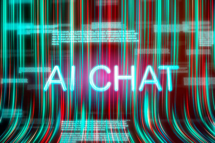 Rendering of the words AI Chat against a background of multicolored lines. 