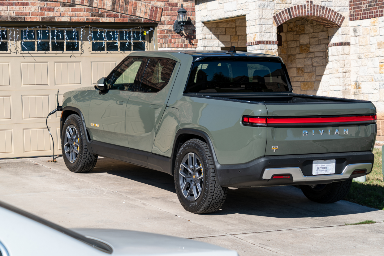 Rivian R1T Electric Truck Charging at Home in Austin, Texas