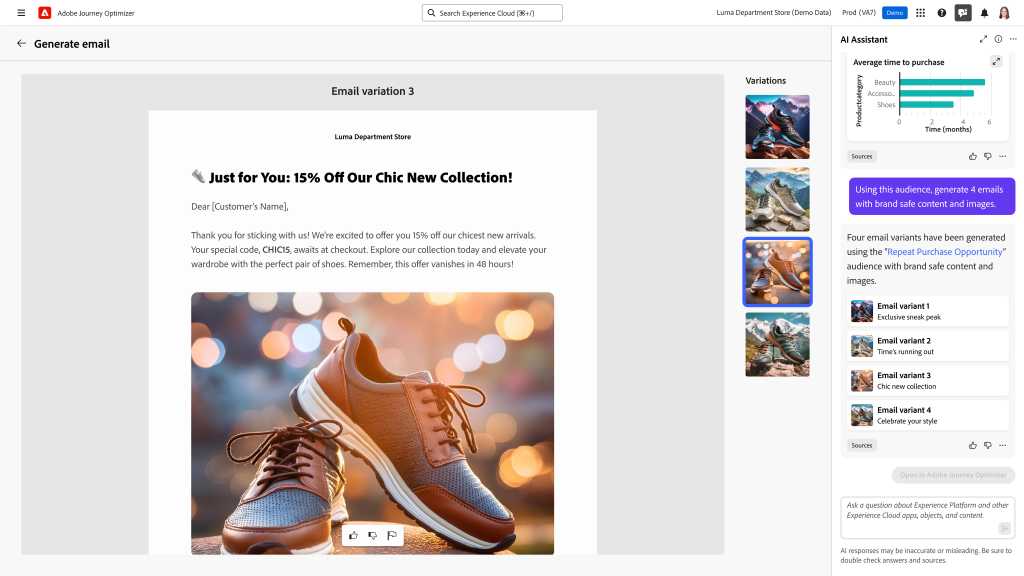 Adobe's AI assistant generating marketing emails