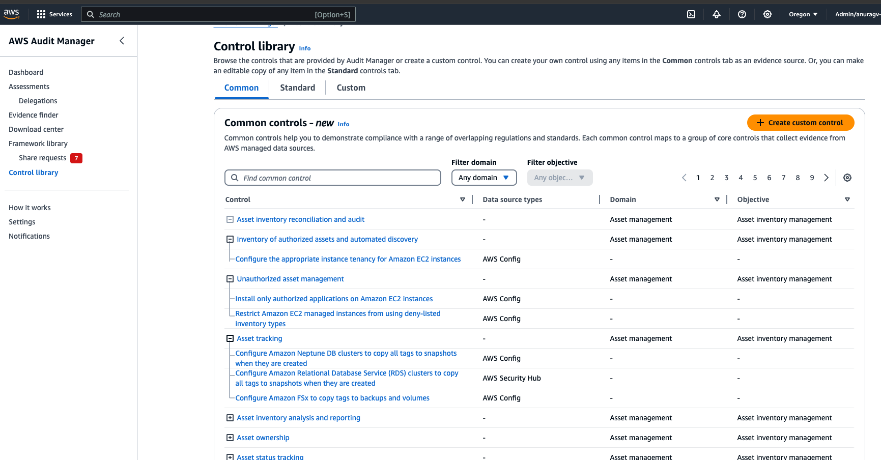 The Control library interface featuring a search box and three tabs: Common, Standard and Custom. 