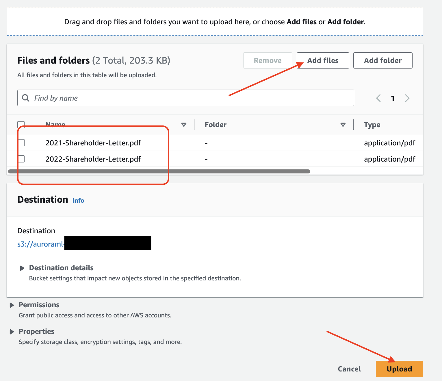 Upload the previously downloaded shareholder documents to the S3 bucket