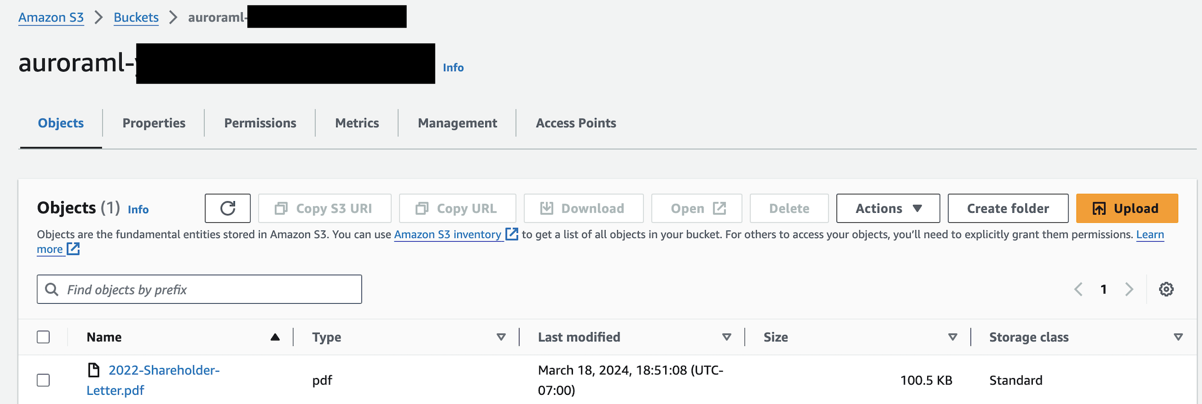 Results after uploading to S3 bucket