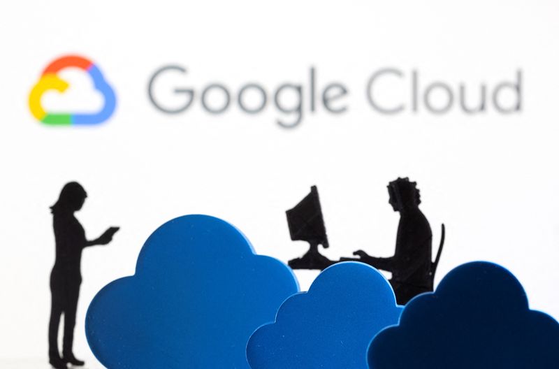 © Reuters. FILE PHOTO: 3D printed clouds and figurines are seen in front of the Google Cloud service logo in this illustration taken February 8, 2022. REUTERS/Dado Ruvic/Illustration/File photo