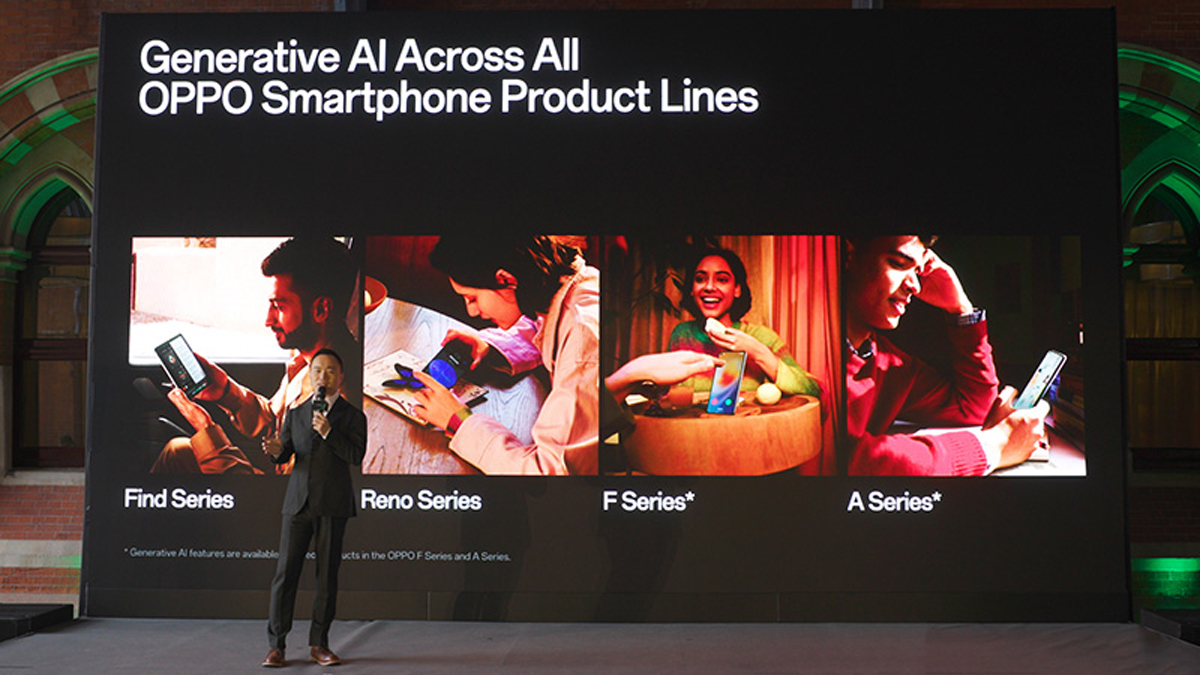 OPPO outlines its AI strategy for its smartphones at a press conference in London, UK.