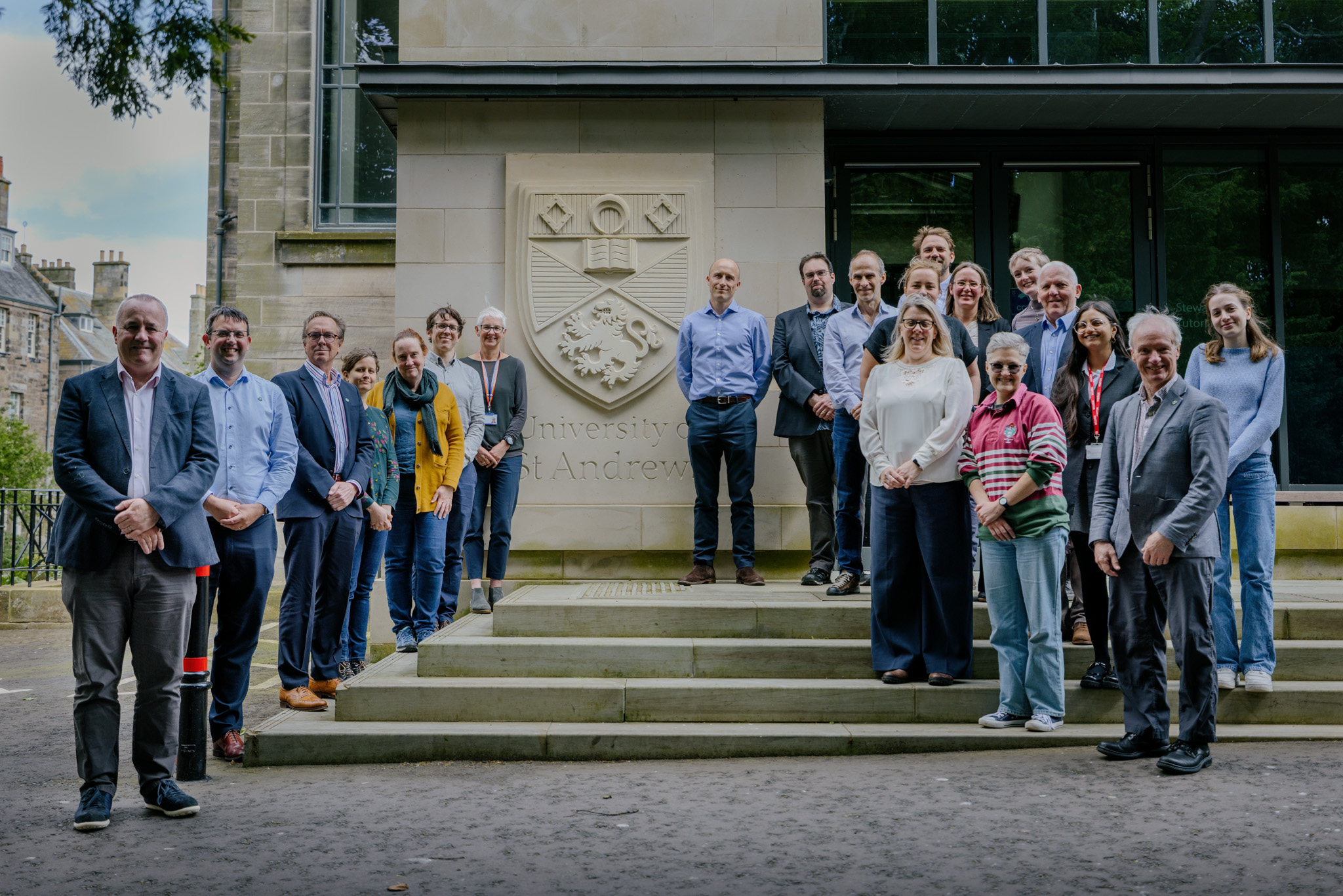 Partners from St Andrews and the National Centre for Atmospheric Science in front of university building