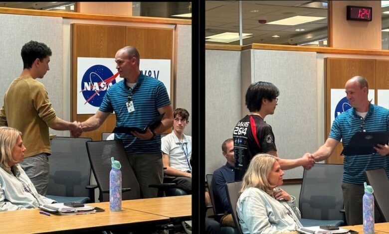 Two local high school students receive awards from NASA Two local high school students receive awards from NASA