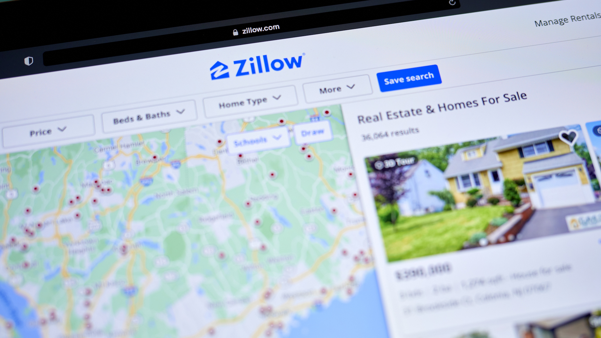 A computer screen with the Zillow website open