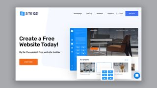 Homepage of Site123, one of the best blogging platforms, featuring furniture website example