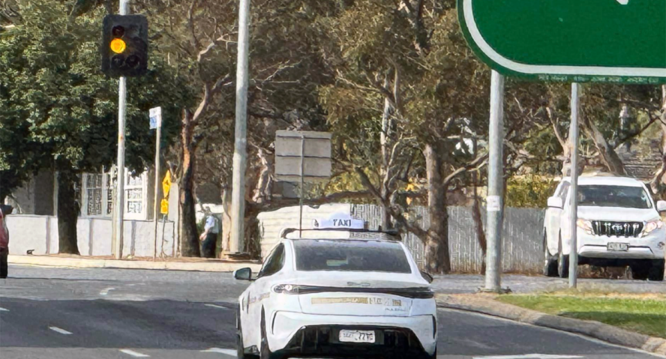 A BYD taxi was snapped up in Adelaide, with the manufacturing soaring in popularity in Australia this year. 