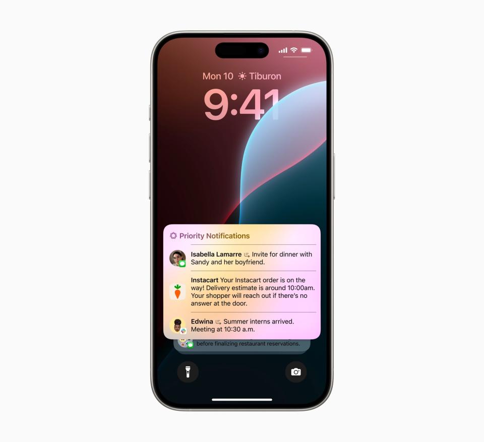 Apple Intelligence will stack the most important notifications above less time-sensitive messages. (Image: Apple)