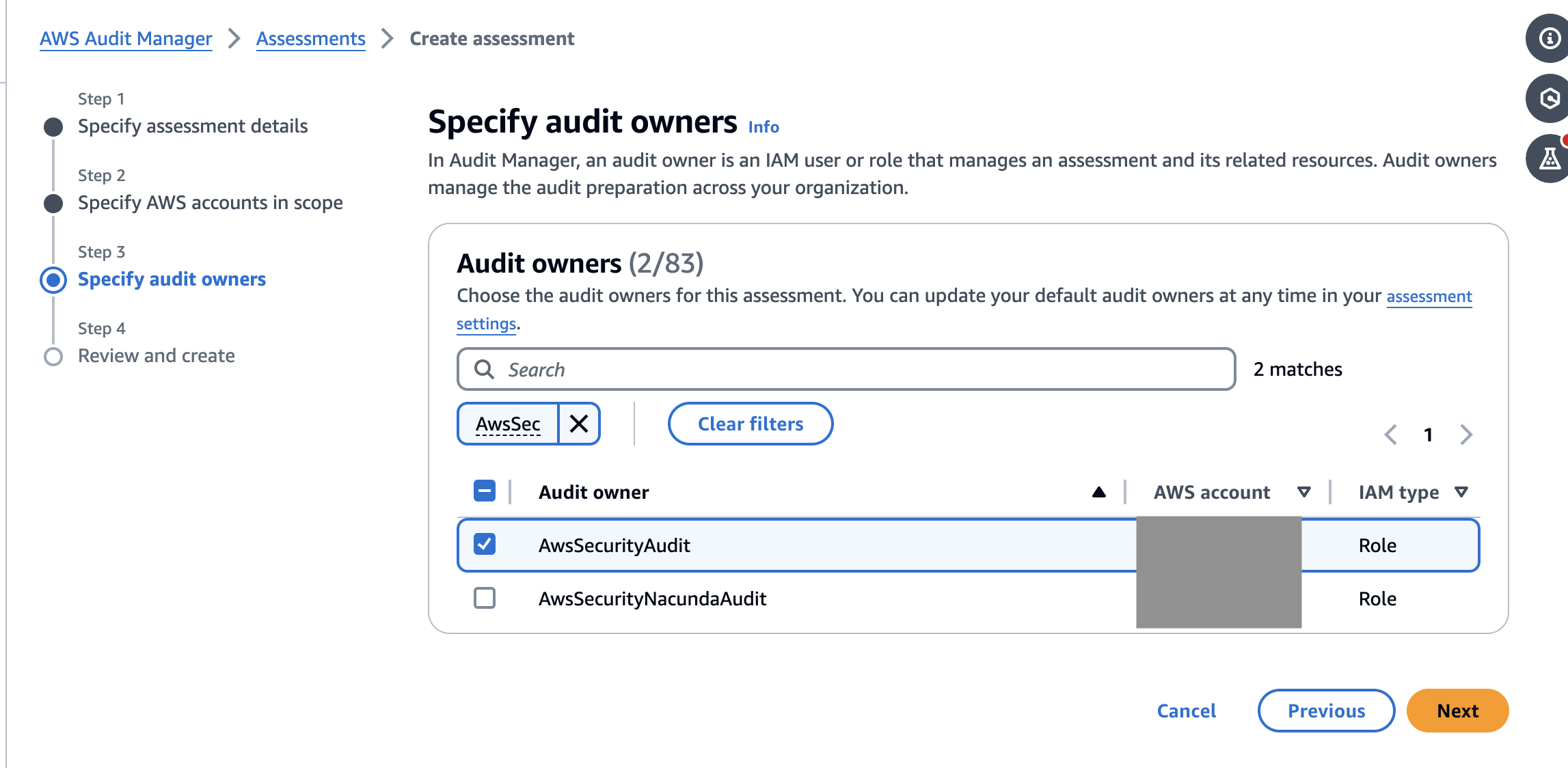 Interface for searching and selecting IAM users or roles.