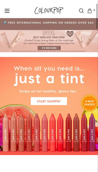 Colourpop’s homepage on mobile