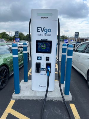 EVgo DC fast-charging kiosk in Meijer parking lot, Royal Oak, Mich.