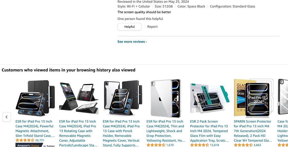 Amazon’s recommendations for popular products related to an iPad; behind the scenes, these recommendations are driven by machine learning.