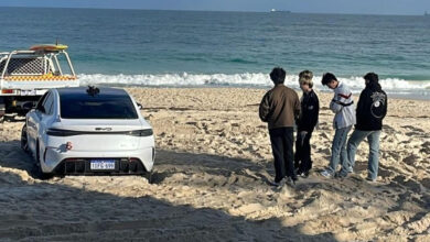 Electric car driver’s embarrassing mistake as BYD ends up bogged on popular beach