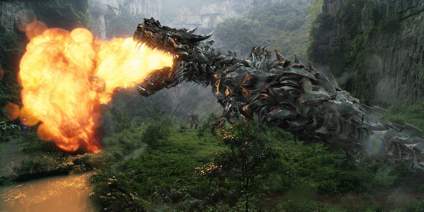 Grimlock spitting fire in Transformers: Age of Extinction