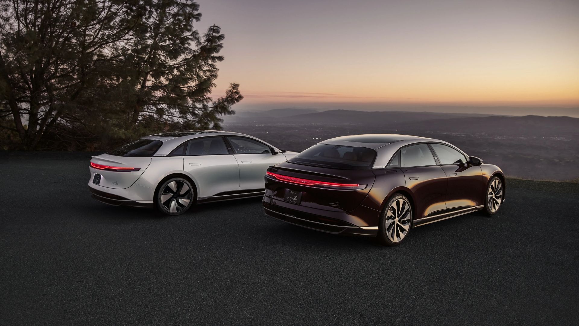 Two 2024 Lucid Air Grand Tourings rear view