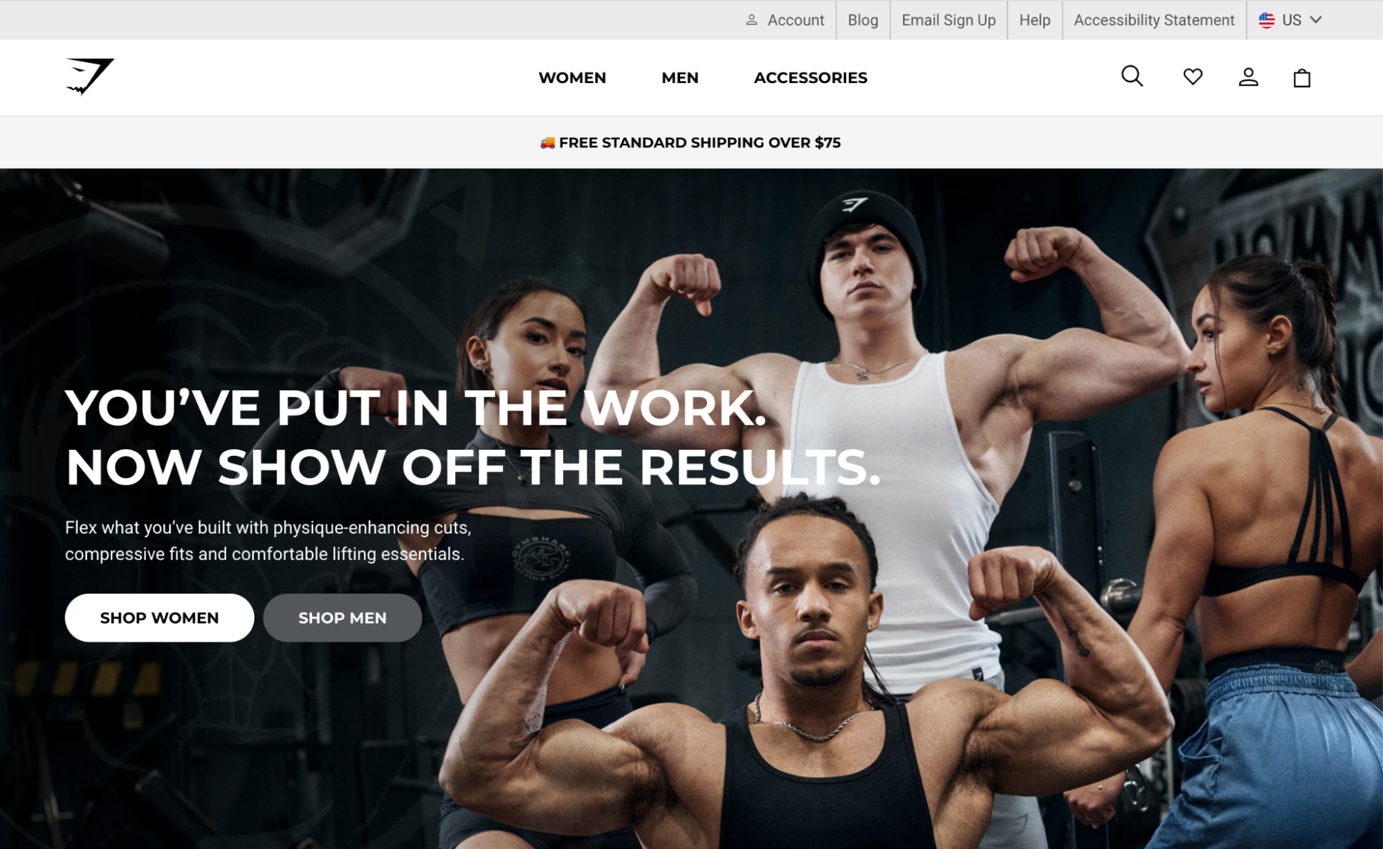 Gymshark’s ecommerce website homepage