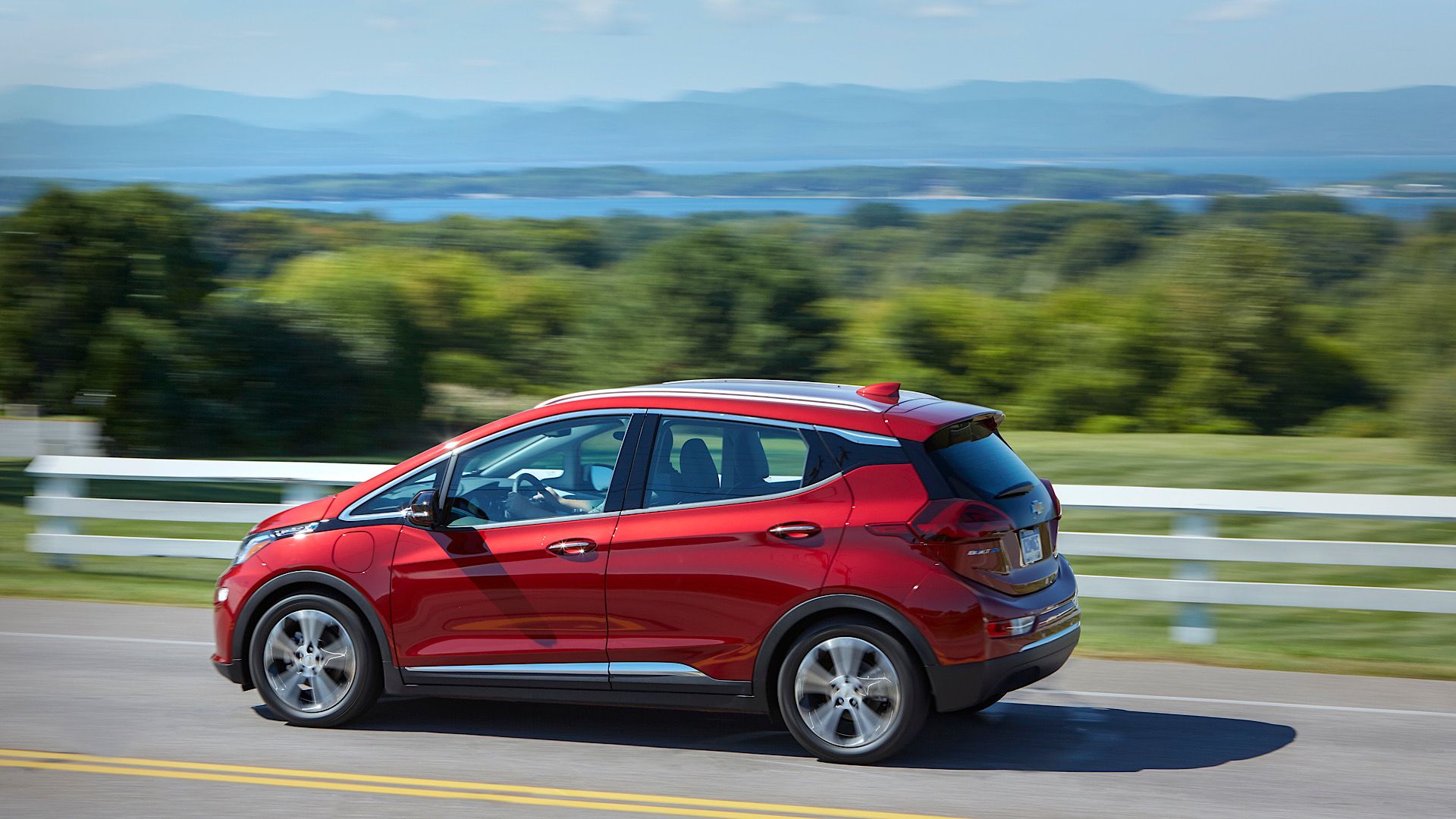 2020 Chevrolet Bolt EV in red Posing on highway