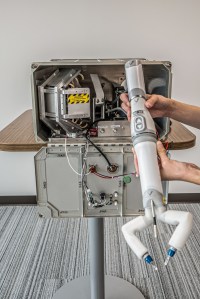 The robotic surgery device is shown outside of the investigation locker. Robotic Surgery Tech Demo tests the performance of a small robot that can be remotely controlled from Earth to perform surgical procedures. Researchers plan to compare procedures in microgravity and on Earth to evaluate the effects of microgravity and time delays between space and ground. Credit: Virtual Incision.