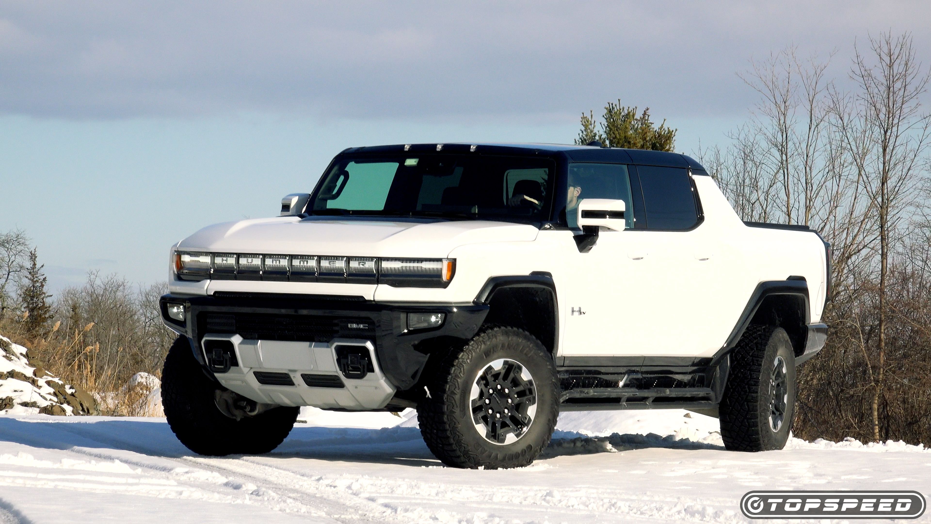 white Hummer Pickup front 3/4