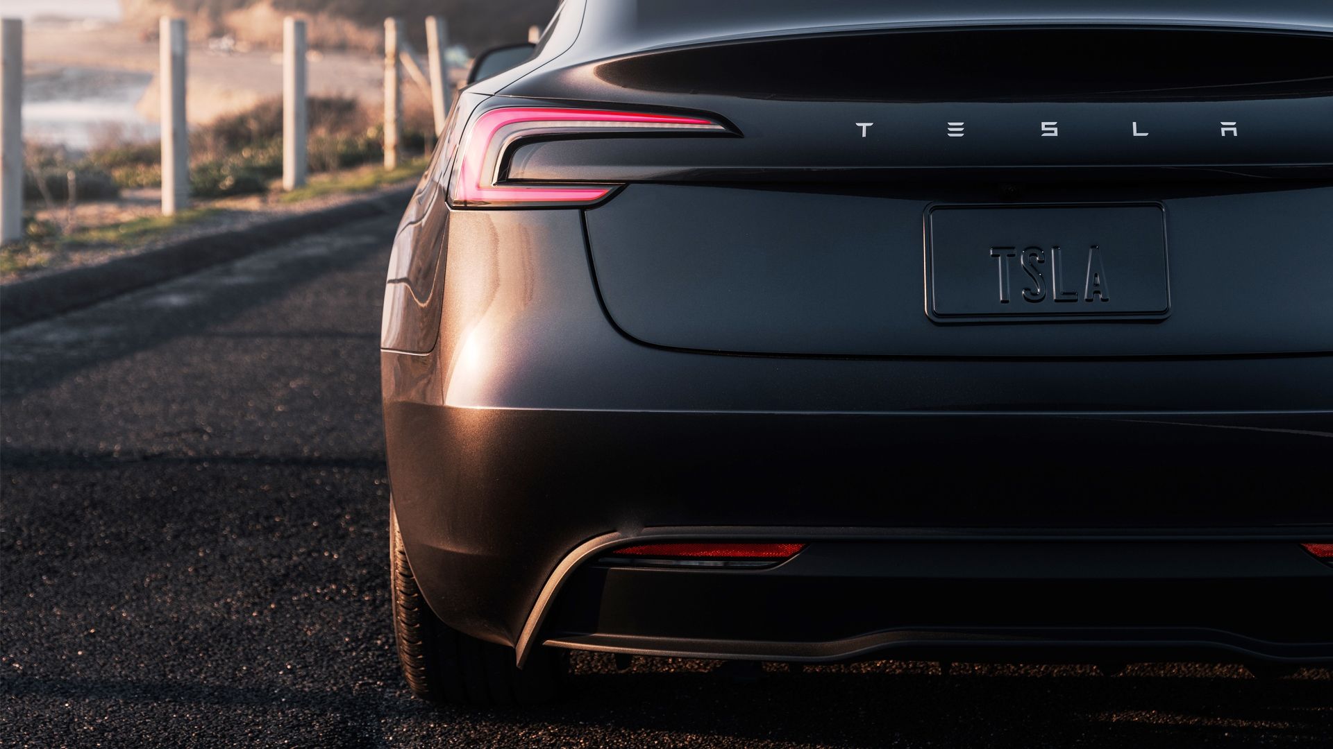 Gray Tesla Model 3 rear detail